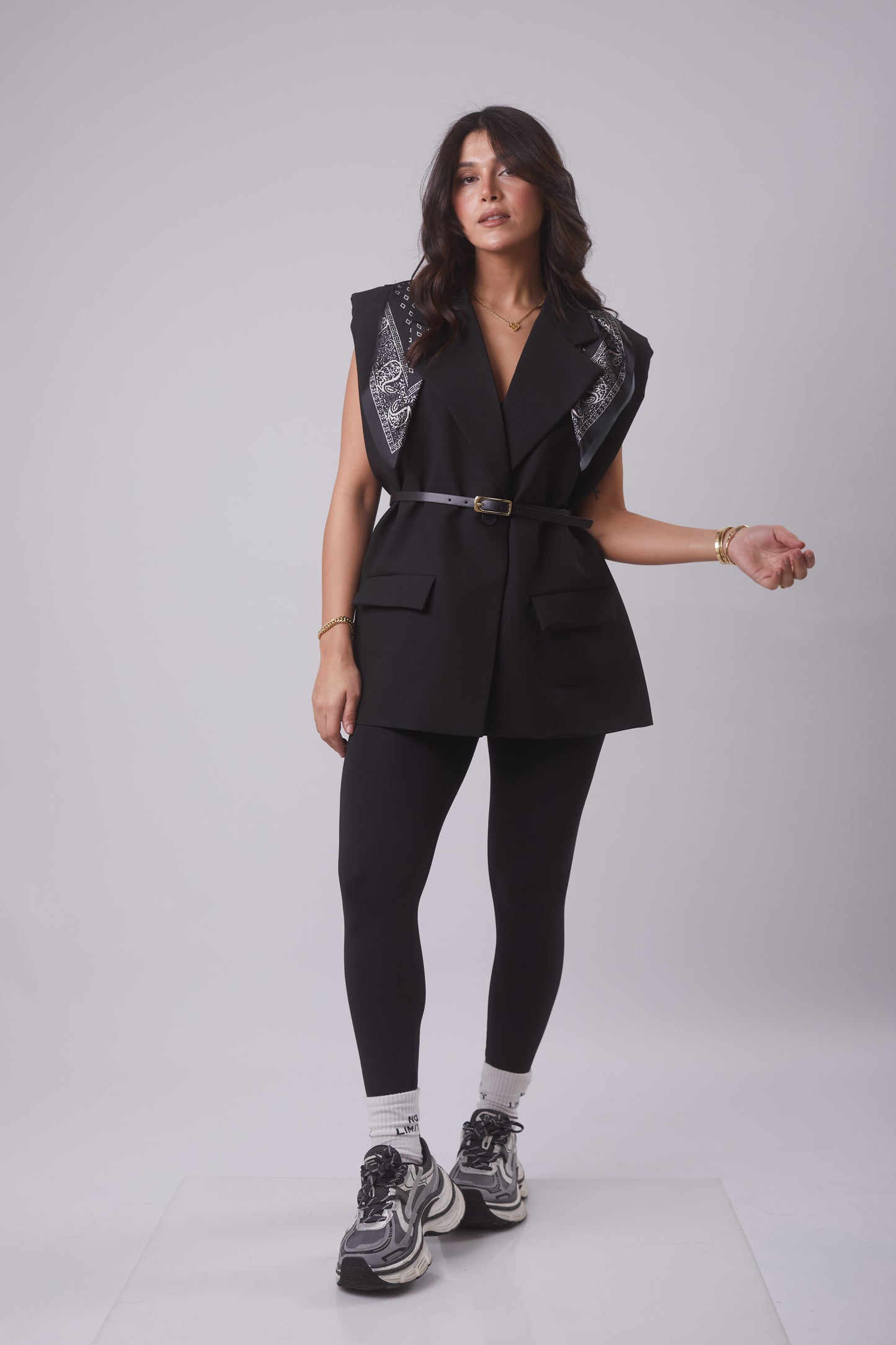 Oversized Belted Vest with Scarf