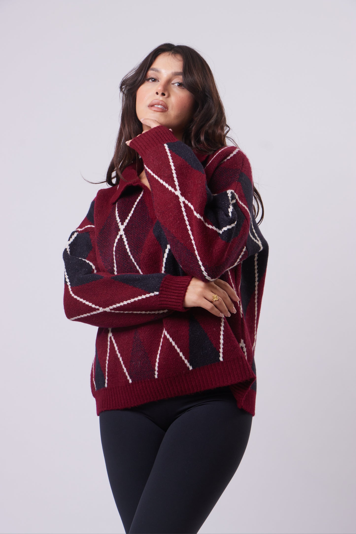 V-Neck Argyle Sweater