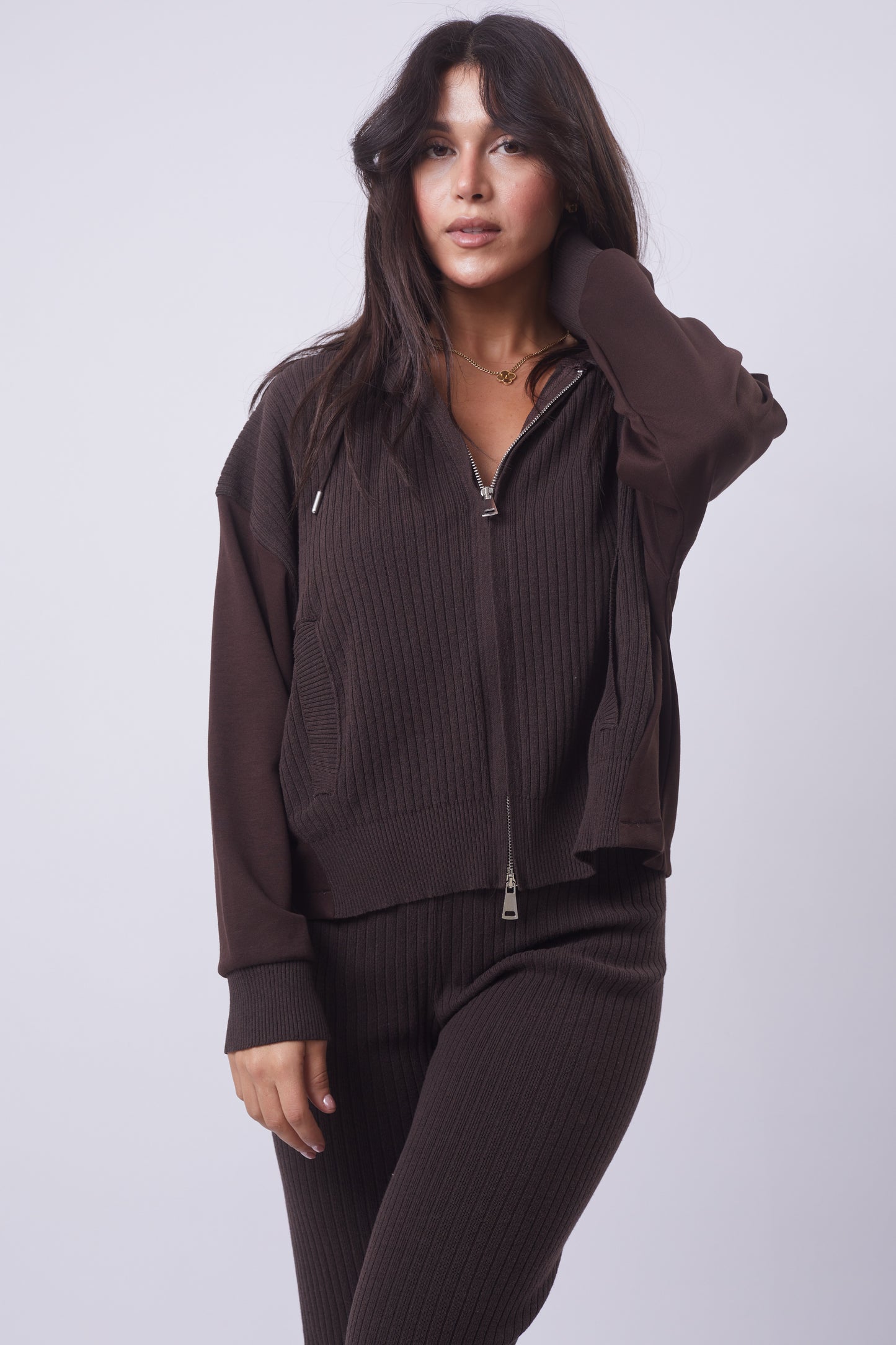 Espresso Ribbed Zip Set