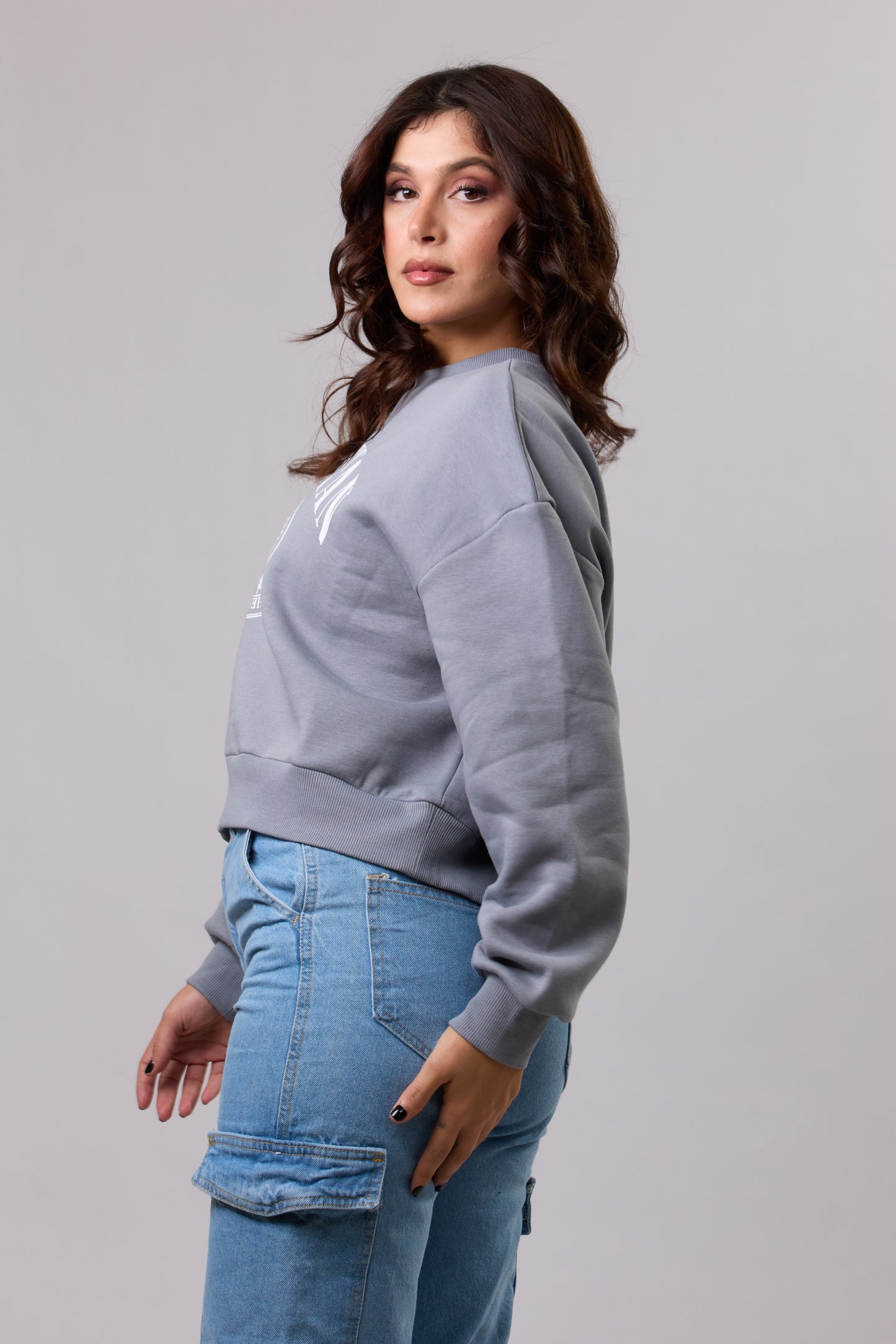 Soft Fleeced Sweater in Grey.