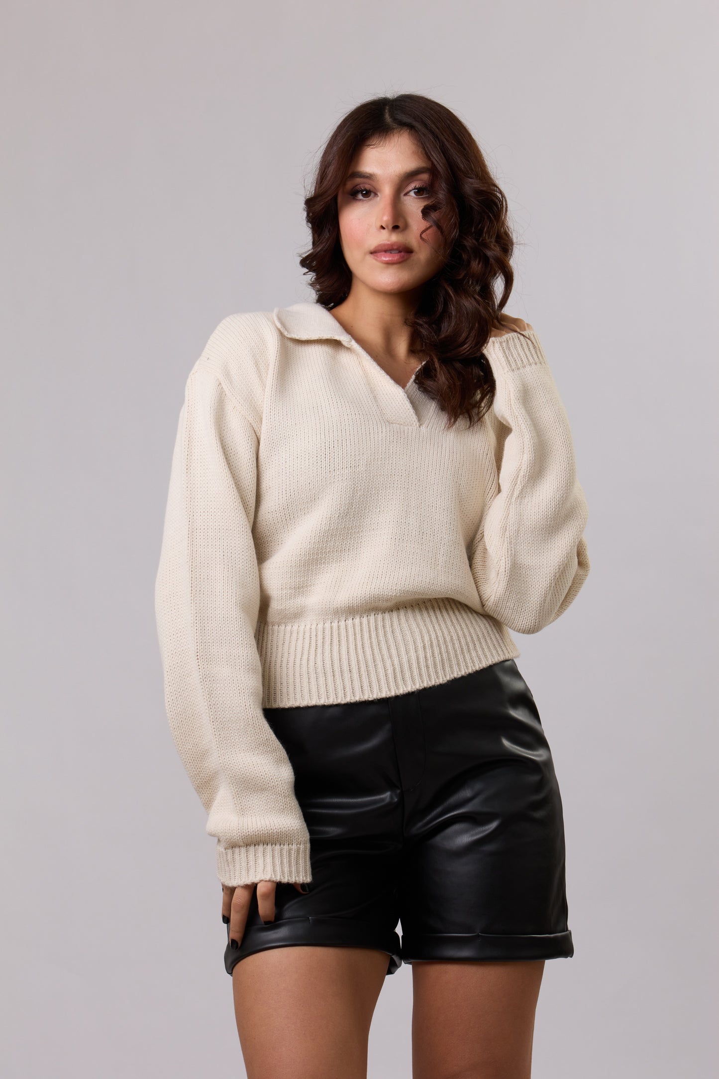 Knitted "Polo-Neck" Sweater.